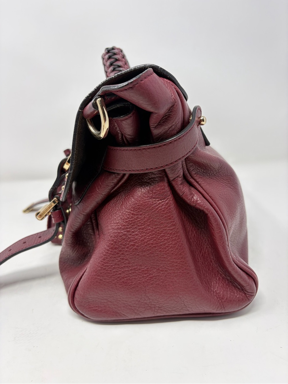 Mulberry Alexa Studded Tassel Satchel Bag Oxblood Burgundy Soft Buffalo Leather - Picture 3 of 16